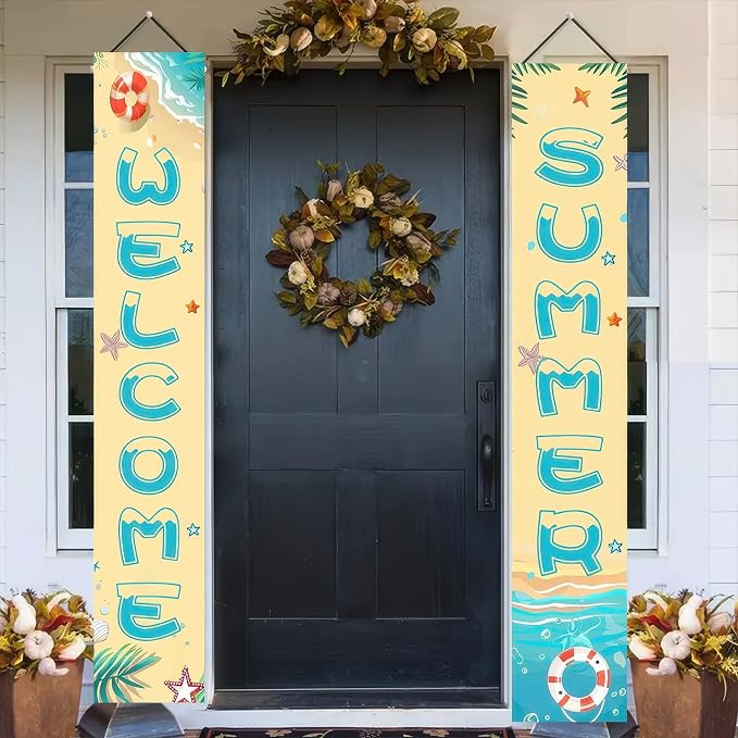 BlissYard 2pcs Welcome Summer Door Banner Beach Themed Decorations Sea Star - Image 3