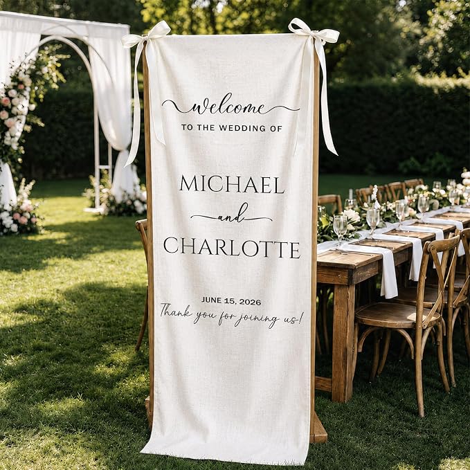 Personalized Fabric Wedding Welcome Sign, Cotton Linen Banner - Image 3
