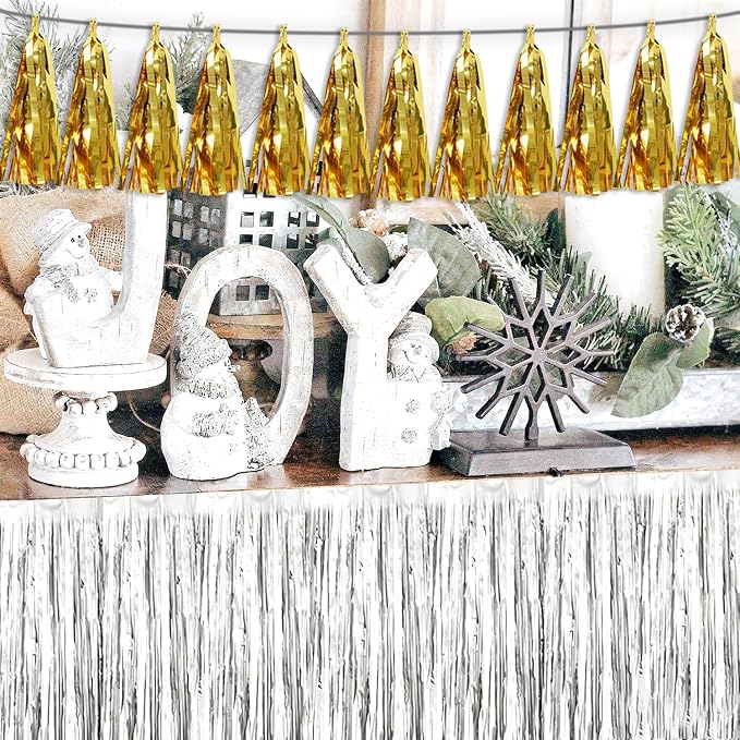 3P Gold Tassel Banner Garland Metallic Foil Fringe Banner Tinsel Tassels - Image 6