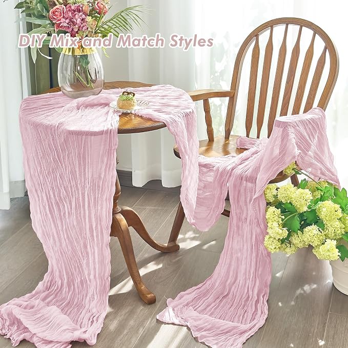 IVAPUPU 4 Pcs Cheesecloth Table Runner - 10ft Pink Boho Gauze Cheese Cloth - Image 5