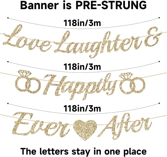 Alynta Pre-Strung Love Laughter & Happily Ever After Banner Bridal Shower | NO - Image 3