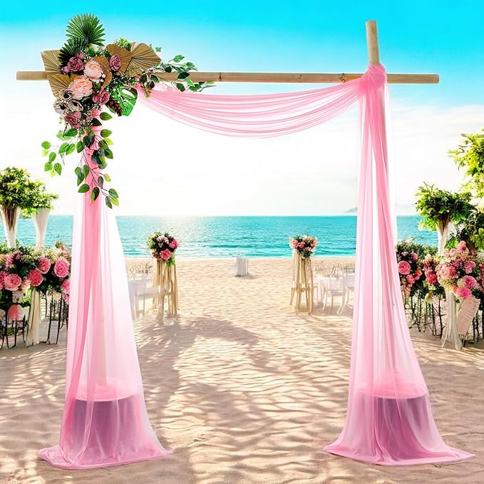 MDS Halloween Chiffon Draping Fabric - 2 Panel, 30" Wide x 75ft Long - Sheer Spooky Arbor & Canopy Drapery for Haunted House Backdrops, Party Ceilings, DIY Costumes & Themed Events - Coral