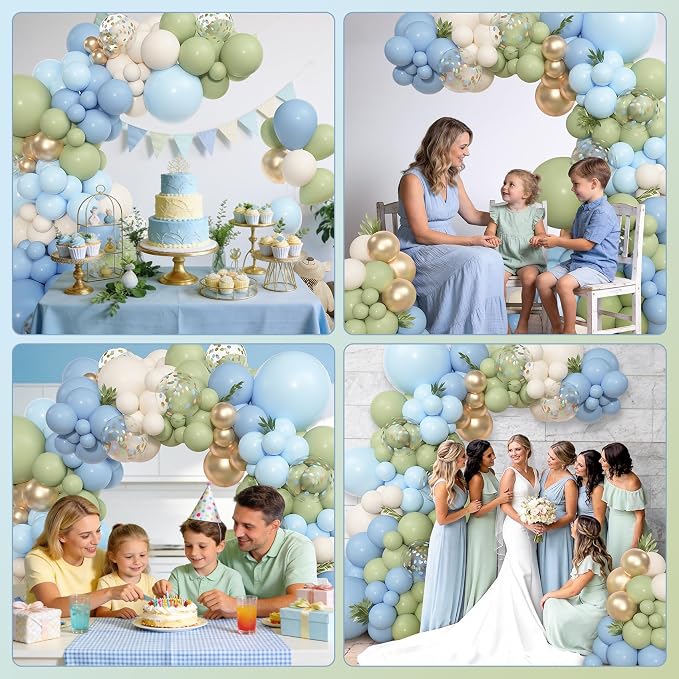 Amandir 153pcs Sage Green and Blue Balloon Garland Arch Kit Different Sizes | - Image 6