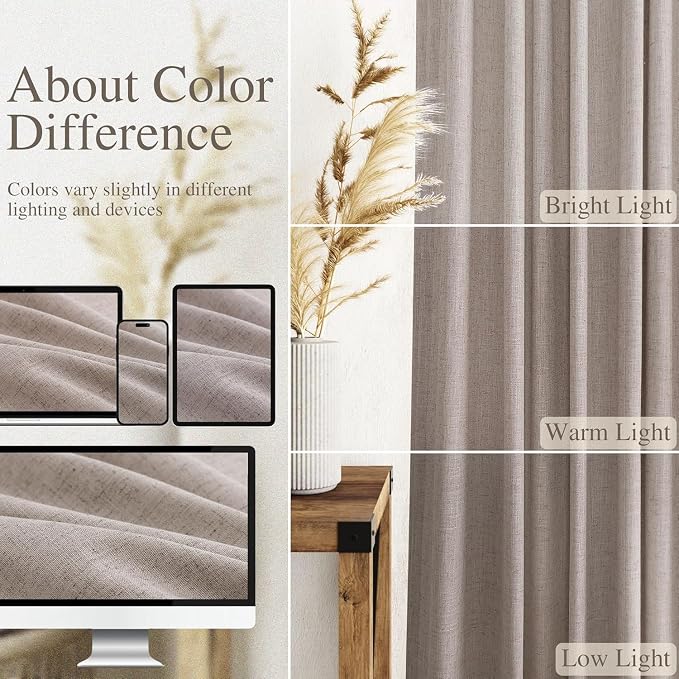 Brownish Grey Linen Curtains for Living Room 98 Inches Long Back Tab Light - Image 3