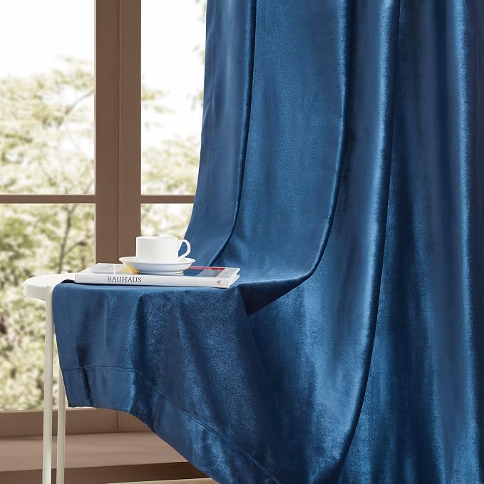 BULBUL Velvet Navy Blue Grommet Blackout Curtains 72 inch - Image 6