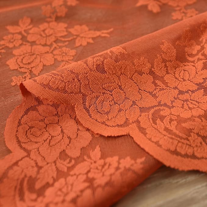 Kotile Burnt Orange Sheer Floral Curtains - Image 6