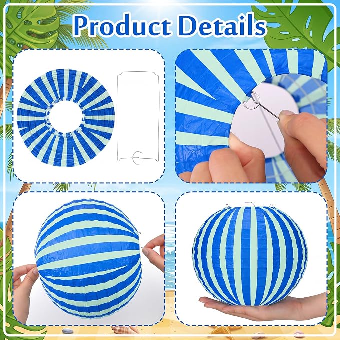 Gerrii 12 Pcs Summer Paper Lanterns Decor 8" Colorful Striped Paper Lanterns - Image 4
