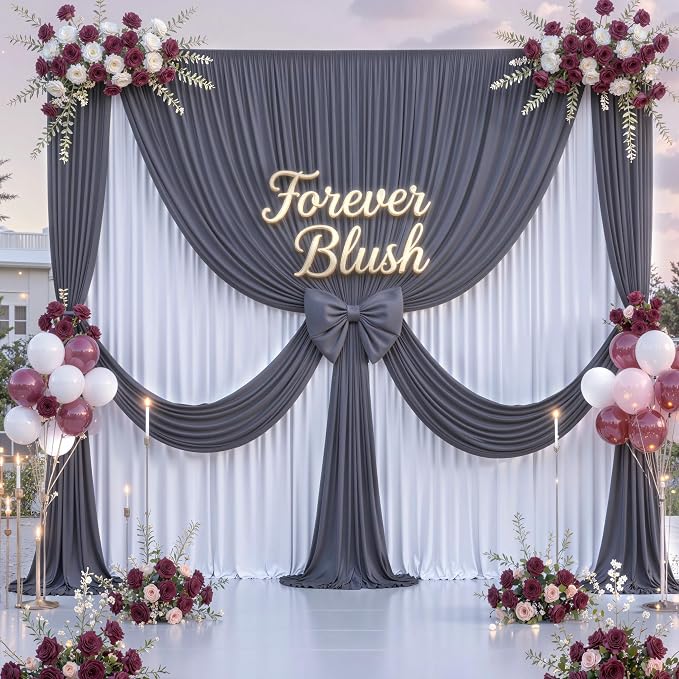 20 ft x 10 ft Wrinkle Free Charcoal Backdrop Curtain - Image 4