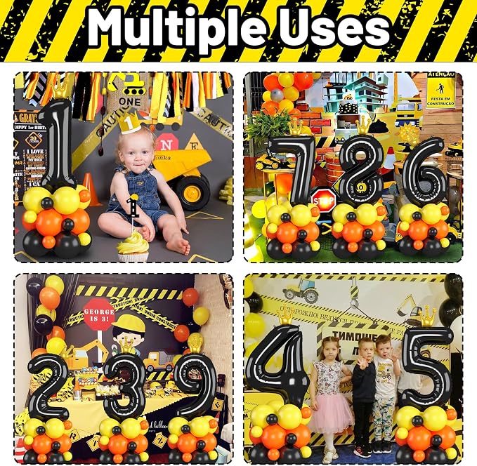Black Number 3 Balloon 40 Inch Construction Number Three Foil Balloons Tower - Image 5