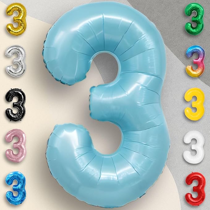 Candy Blue Number Balloon 3 Mylar Foil Balloons 32 inch - Image 2