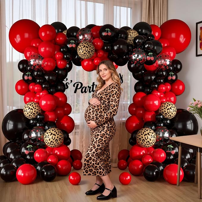 170Pcs Red and Black Leopard Cheetah Printed Balloons Garland Arch Kit | Cherry - Image 6