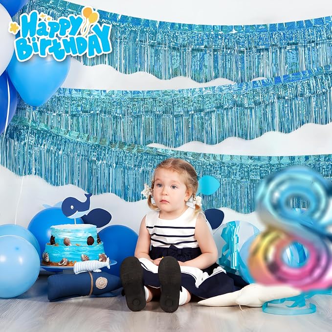 LOLStar Blue Foil Fringe Tinsel Garland, Tinsel Streamers Banner, 6 Pack | 60Ft - Image 3