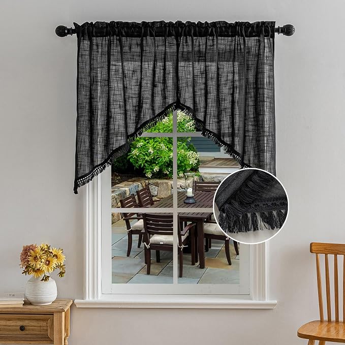 Beda Home Tassel Linen Textured Swag Curtain Valance by BedaHomeBedaLife