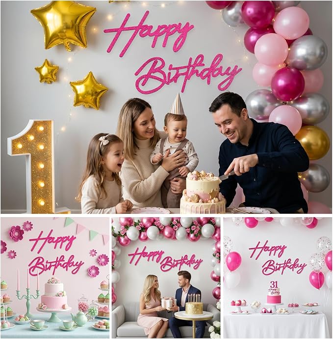Rose Pink Happy Birthday Sign for Backdrop - Image 7