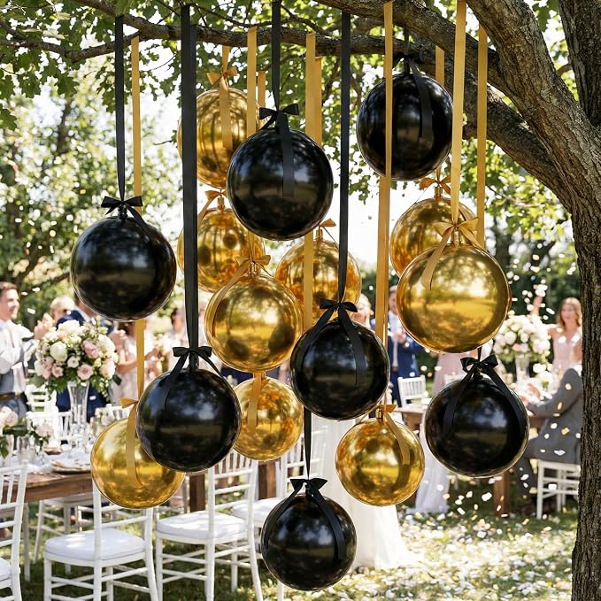 Jenaai 30 Set Black and Gold Round Foil Balloons Bulk 22 Inch 4d Metallic Giant - Image 5