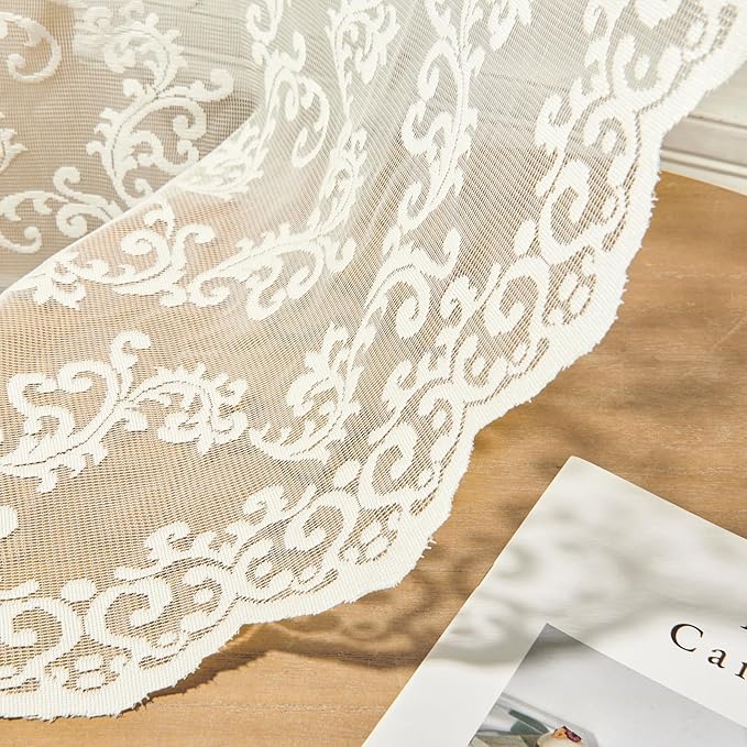 FOLKSIDE Ivory Lace Curtains 45 Inch Length 2 Panels set Paisley Floral Sheer - Image 6