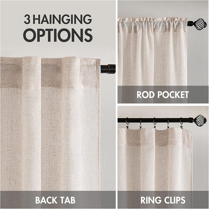 MIULEE Natural White Linen Curtains 52x80 Inch Length Soft Thick Linen | 2 - Image 3