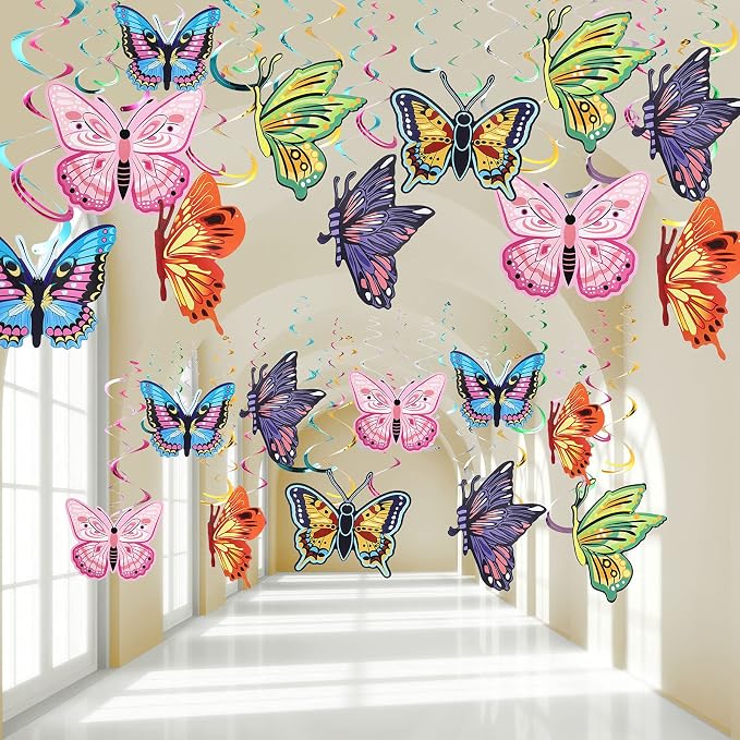 36 Pcs Summer Butterfly Party Decoration Hanging Ceiling Swirl Streamer Large by Chrisfall