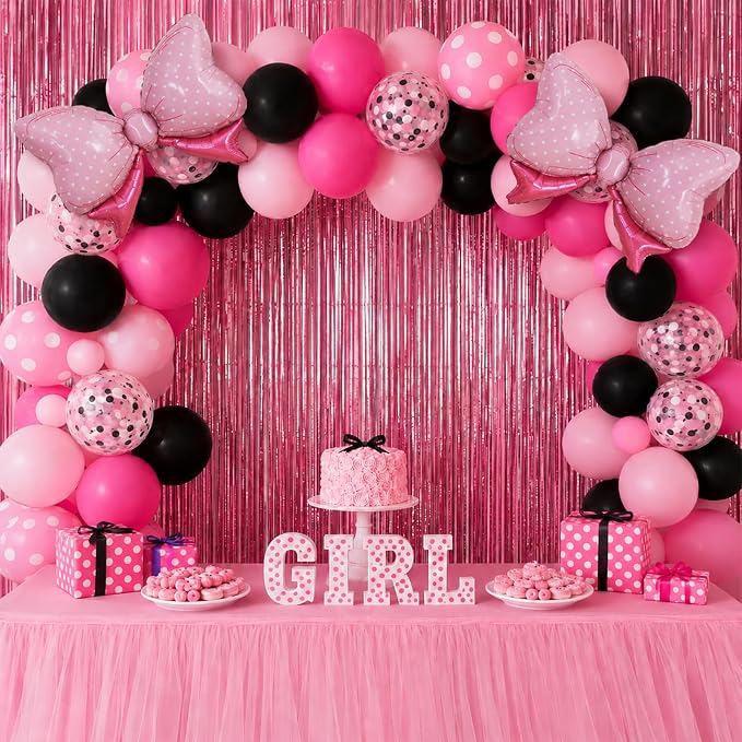 Pink and Black Balloons with 2Pcs Pink Bow Balloons - Image 7