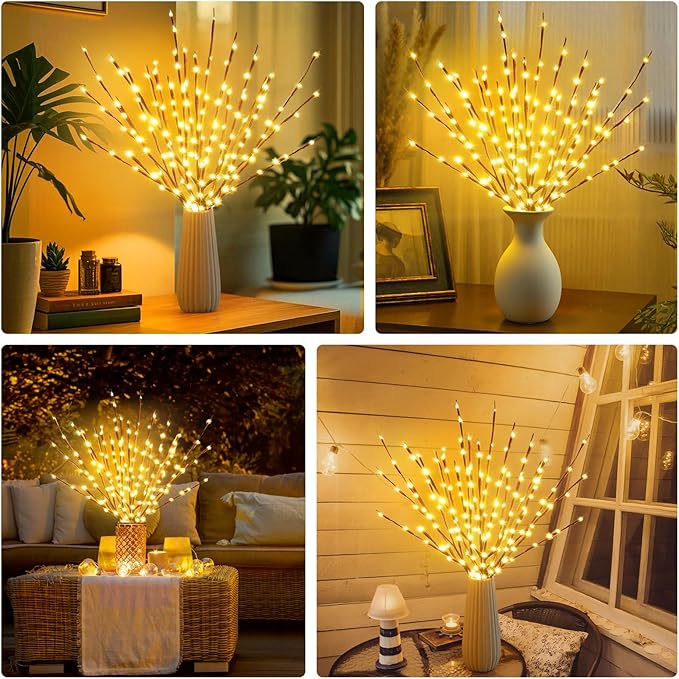 DK177 6 Pack Led Branch Light Battery Operated Lighted Branch Vase Filler Willow Tree Artificial Little Twig Power Brown 30 Inch 20 LED for Home Romantic Decoration, Warm White