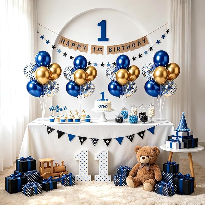6 Set Navy Blue Gold Balloons Stand Kit - Image 5