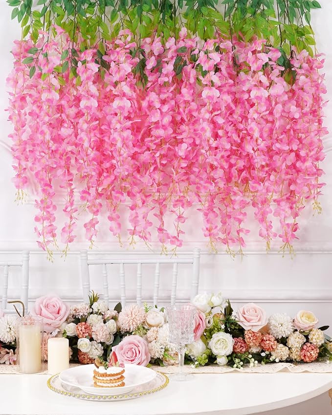 40 Pack Pink Wisteria Hanging Flowers, Fake Hanging Flowers - Image 3