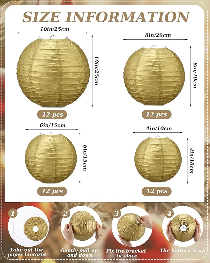 Treela 48 Pcs Paper Lanterns Party Decorations Chinese Lanterns Round Paper - Image 3