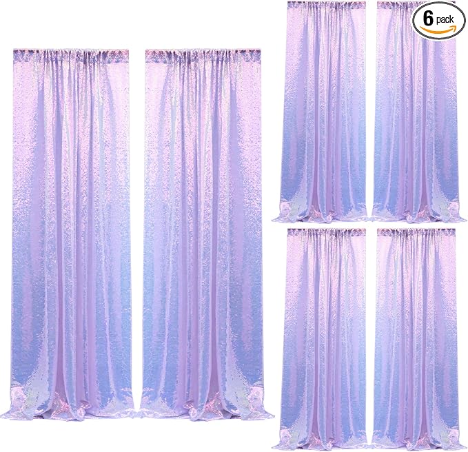2×8FT-6PCS Mermaid Purple Sequin Backdrop Curtains Panels, Photography Backdrop by Pufogu