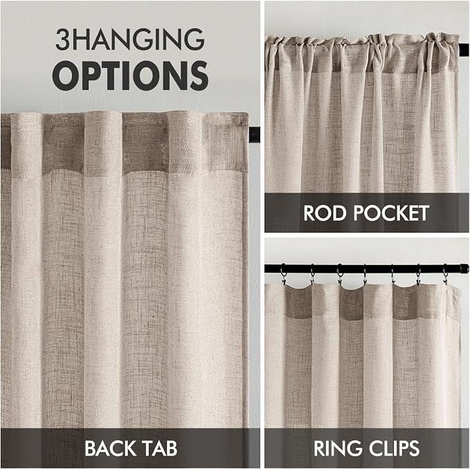 MIULEE Natural Linen Curtains 52x108 Inch 2 Panels - Image 3