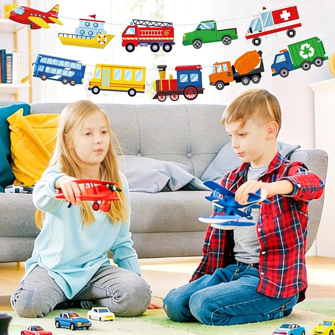 Hooqict Happy Birthday Banner Transportation Birthday Decorations Car Train - Image 4