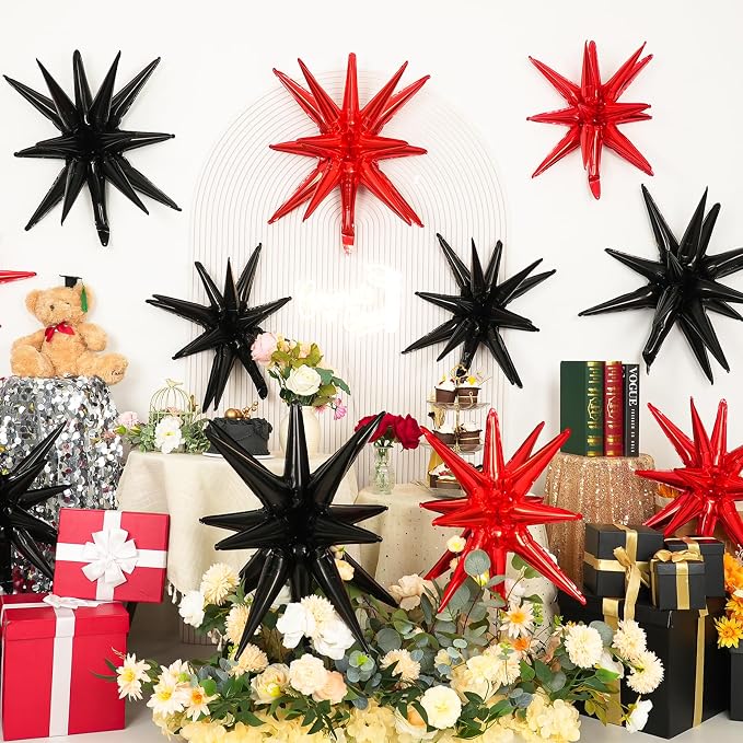 9Pcs Red and Black Star Balloons, Large Explosion Foil Balloons, Metallic Mylar - Image 5