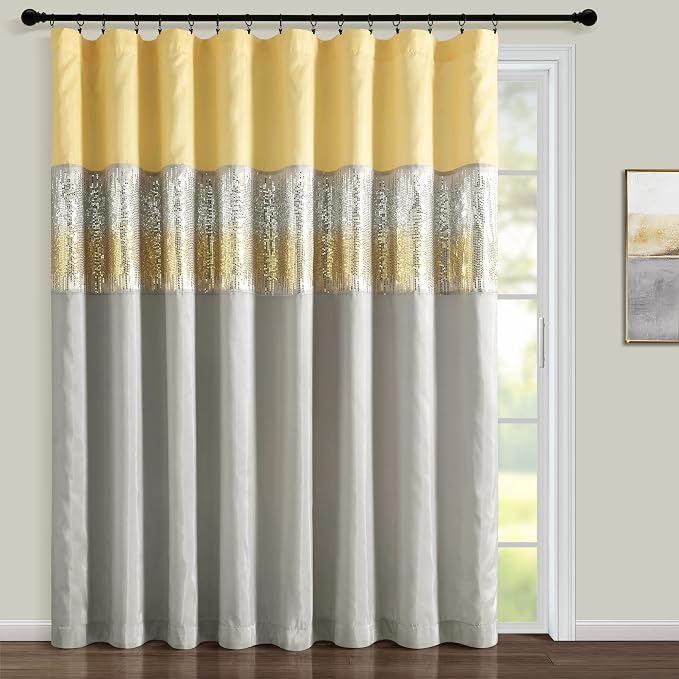 Lush Decor Night Sky Window Curtain Panel, Single 100"W x 84"L Yellow & Gray by LushDecor