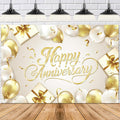 Happy Anniversary Backdrop Banner White Gold Elegant Photography Background by Unknown