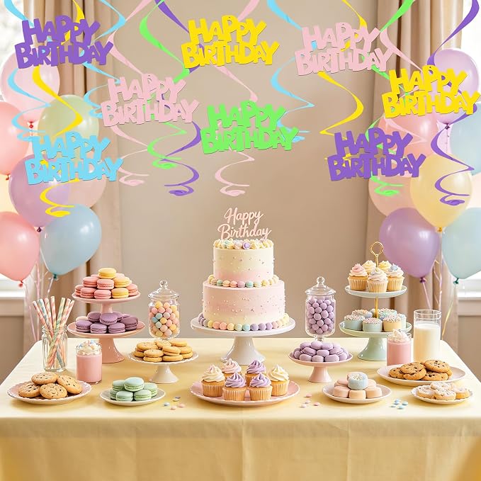BEISHIDA 15 Pcs Pastel Happy Birthday Hanging Swirl Decorations, Kids Boys - Image 5