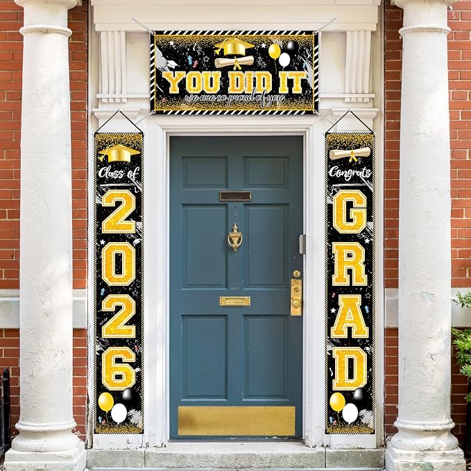 Black and Gold Graduation Decorations Class of 2026 Congrats Grad Banner Grad - Image 7