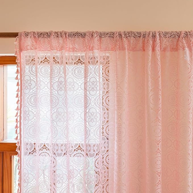 YJ YANJUN Boho Lace Curtains 63 inch 2 Panels, Boho Charm to Bedroom and Living - Image 3