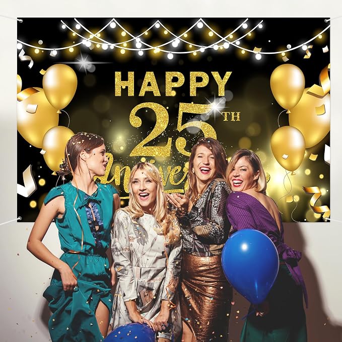 WeBenison Happy 25th Anniversary Backdrop 25th Wedding Anniversary Photography - Image 5