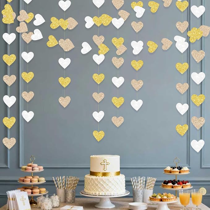 Heart Party Decorations Glitter Gold Champagne Gold White Paper Love Heart - Image 4