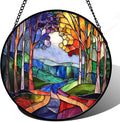 DASTOLL Stained Glass Window Hanging, Colorful Forest Landscape Tree Suncatcher by DASTOLL