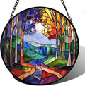 DASTOLL Stained Glass Window Hanging, Colorful Forest Landscape Tree Suncatcher by DASTOLL