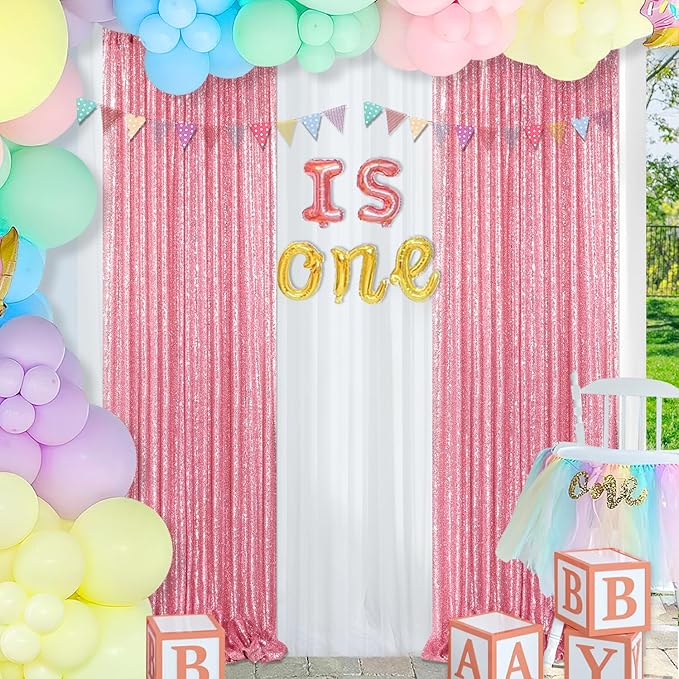 Blush Pink Sequin Backdrop 2 Panels 2FTx8FT Glitter Backdrop Curtain for Baby Shower Wedding Party Decorations