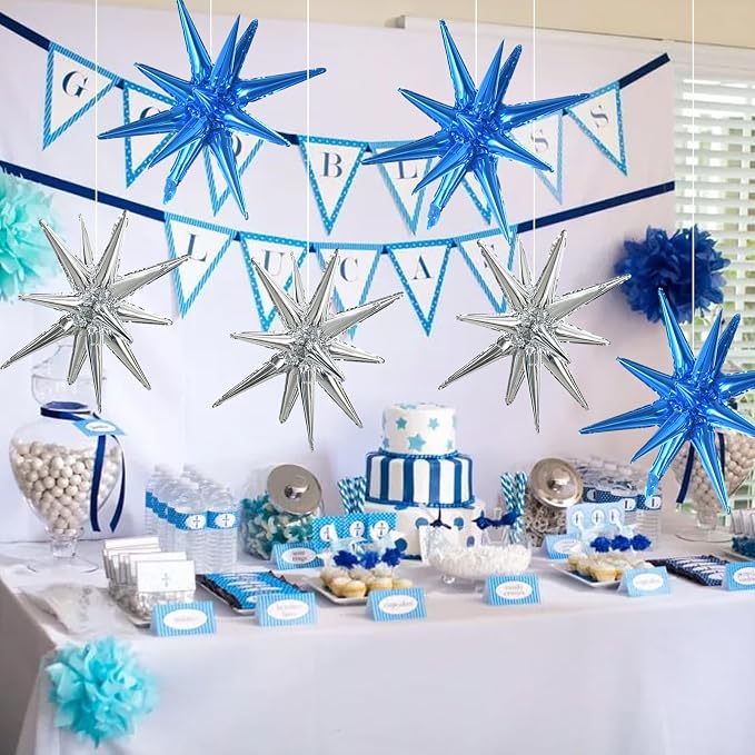 TONIFUL 8 Pcs Blue and Silver Explosion Star Foil Balloon Party Decoration | 22 - Image 6