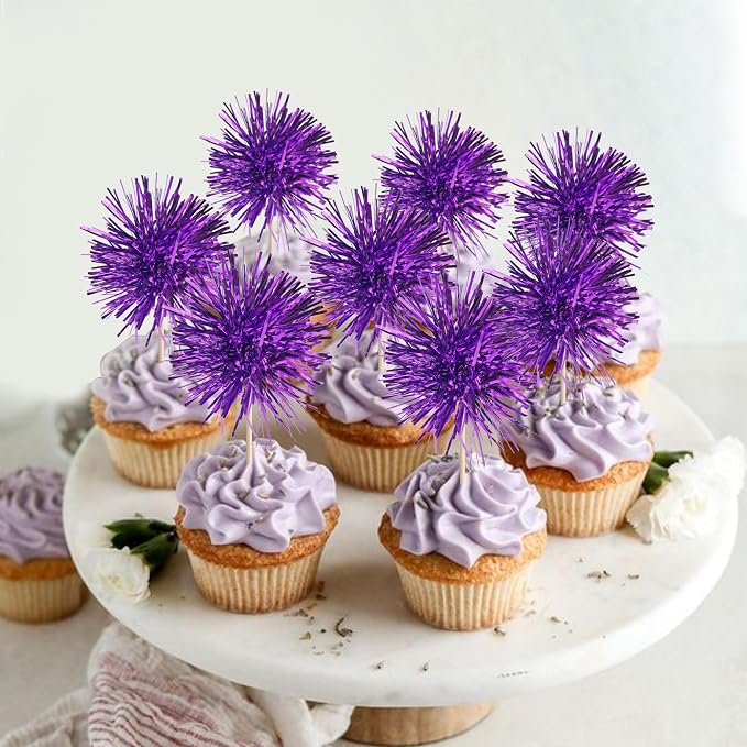 40 PCS Foil Firework Cupcake Toppers Fireworks Cupcake Picks Sparkle Tinsel - Image 5