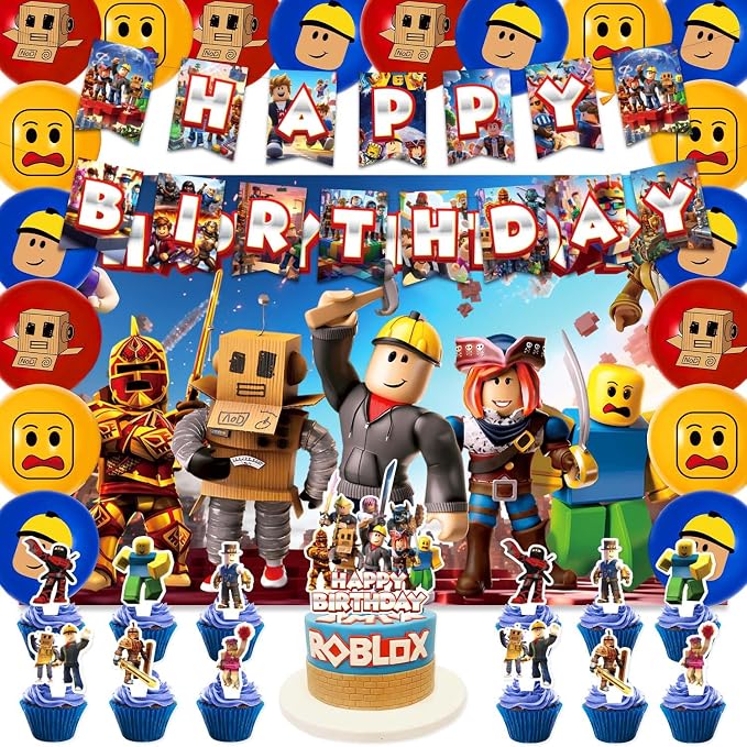 42Pack Roblo-x Theme Birthday Party Supplies Pack Includes，Banner，Cake by ShrooFit