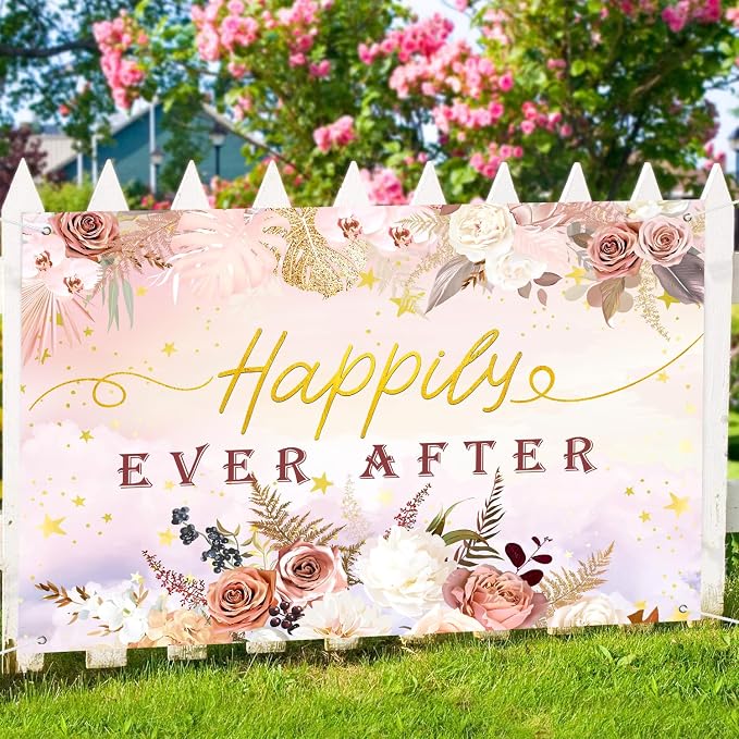 INNORU Happily Ever After Backdrop Banner, Mr & Mrs Wedding Party Photography - Image 6