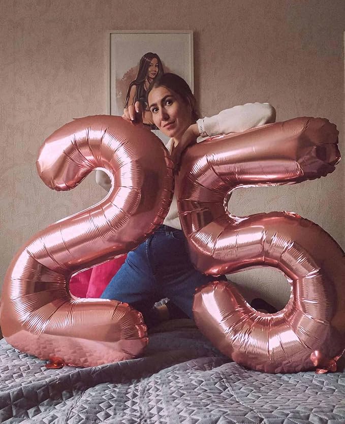 Rose Gold 25 Number Balloons, 40 Inch Giant Number 25 Balloons Foil Mylar - Image 5