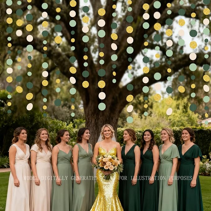 Sage Green Gold Beige Party Polka Dot Garlands Oilve Green Glitter Gold Hanging - Image 8