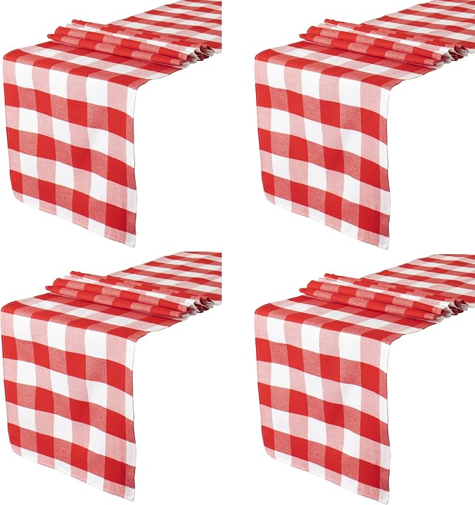 ShinyBeauty Red and White Checkered Table Runner, 108 Inches Long, 4 Packs | by ShinyBeauty