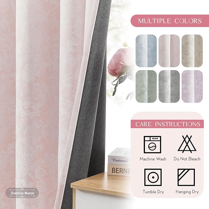 Beauoop Pink Floral Jacquard Blackout Curtains - Image 8