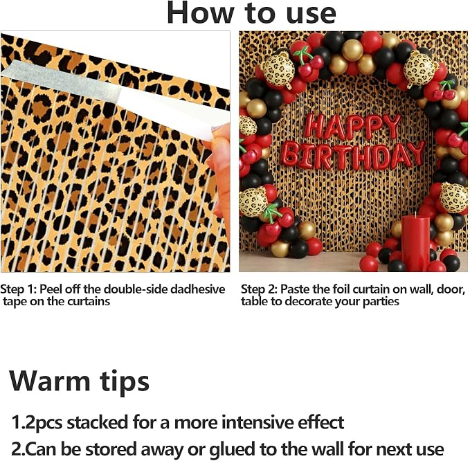 2 Packs Cheetah Prin Foil Fringe Curtain, Leopard Print Glitter Metallic Tinsel - Image 7